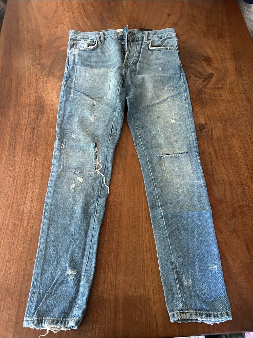 Zara Women's Light Blue Straight Leg Distressed Jeans